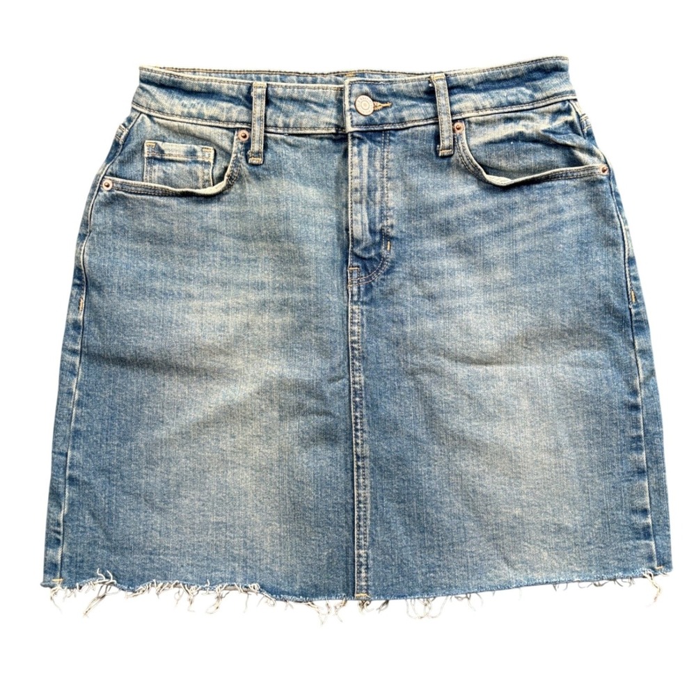 Old Navy Y2K Denim Mini Skirt Womens 4 Light Wash Raw Hem Grunge Indie